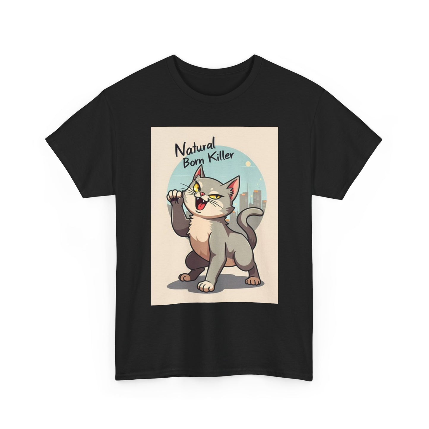 Natural Born Killer T Shirt Funny Cat Graphic Jokes Unisex Heavy Cotton Tee
