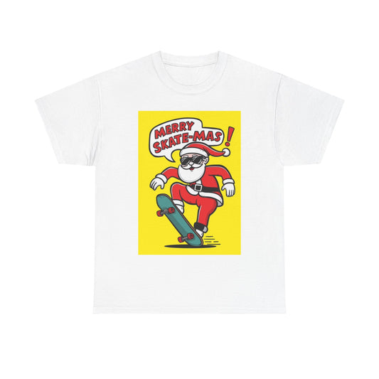 Merry Christmas Shirt Santa Skateboarding Graphic Unisex Heavy Cotton Tee