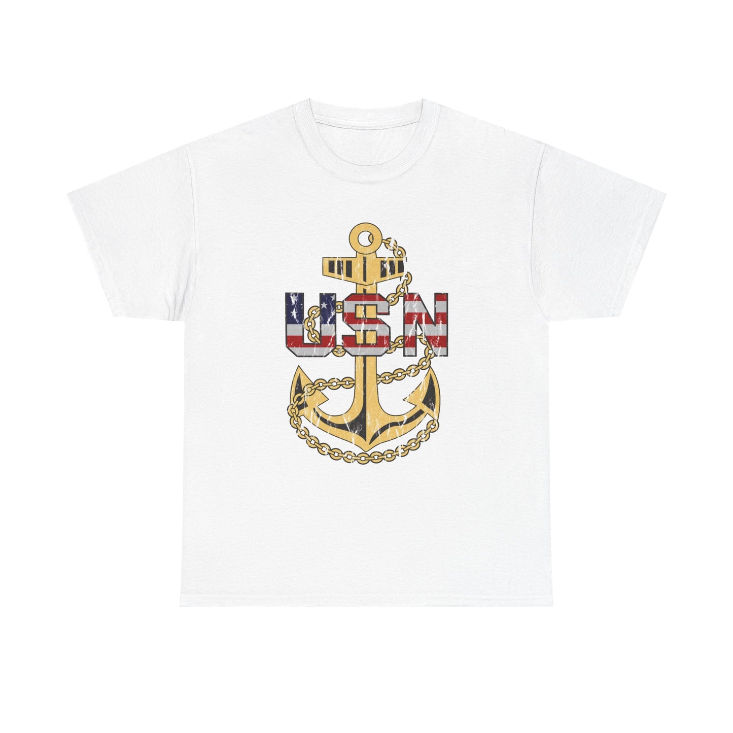 American Flag Navy Anchor Graphic Retro Sailor Jerry Unisex Heavy Cotton Tee