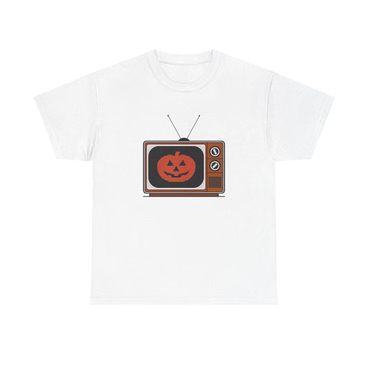 Halloween Pumpkin Tv Retro Graphic T Shirt Unisex Heavy Cotton Tee