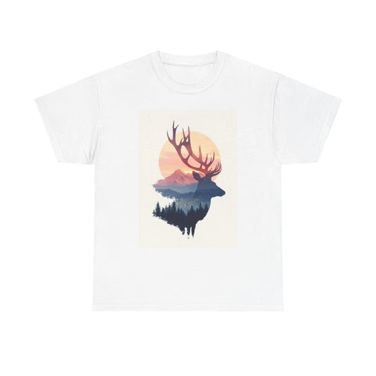 Deer Sunset Retro T Shirt Outdoors Hunting Unisex Heavy Cotton Tee