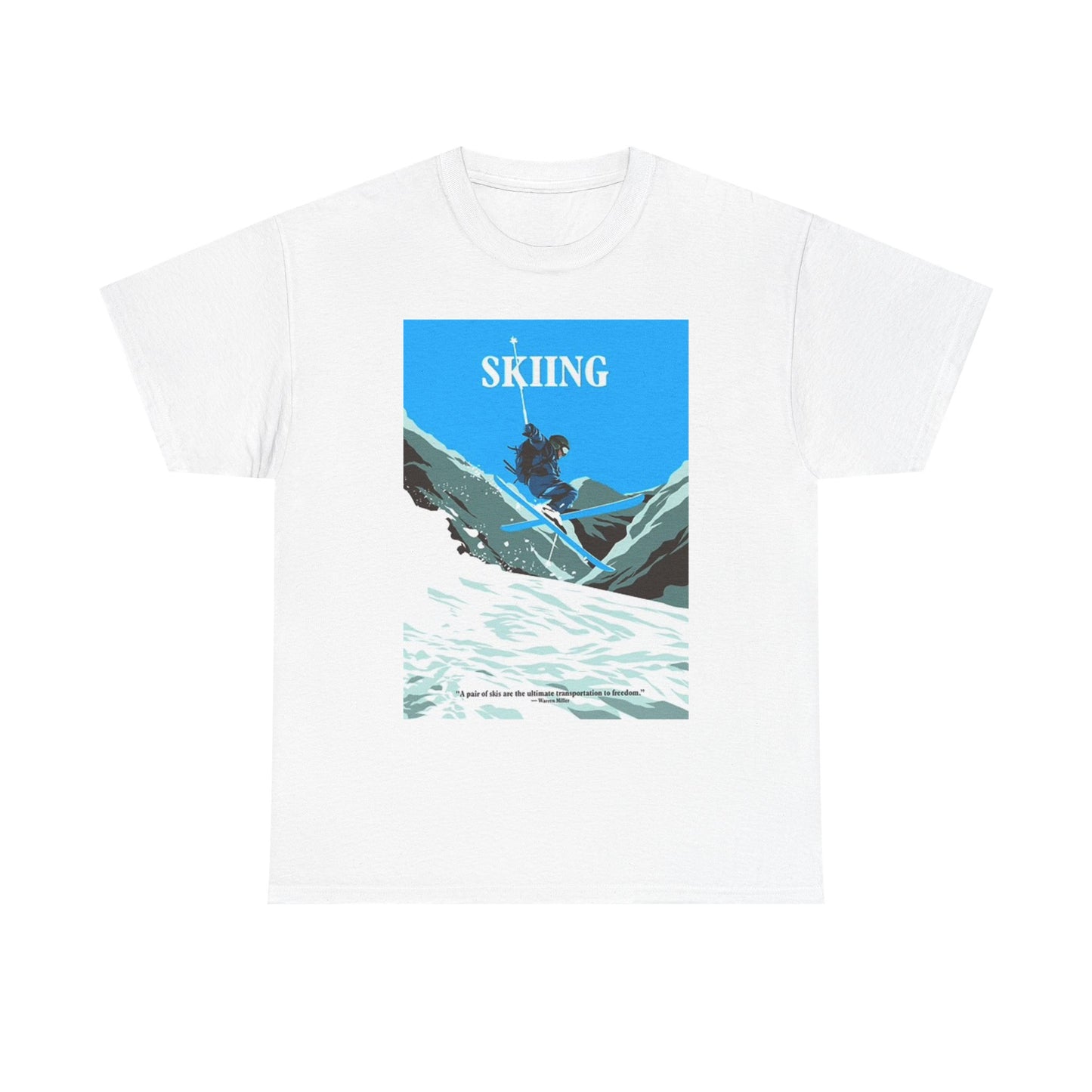 Skiing Graphic T Shirt Snow Mountains Unisex Heavy Cotton Tee