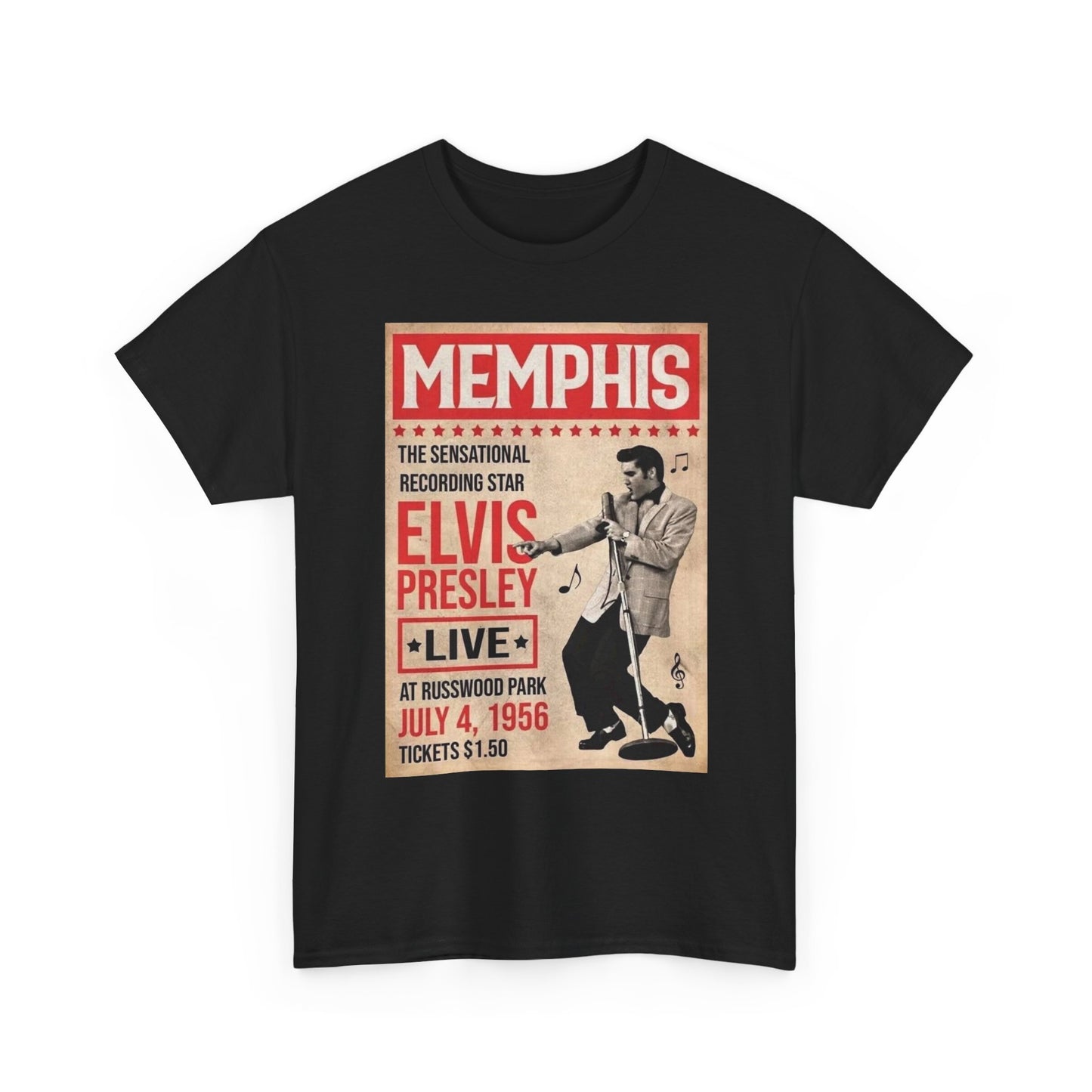 Elvis Graphic T Shirt Vintage Concert Poster Memphis Unisex Heavy Cotton Tee