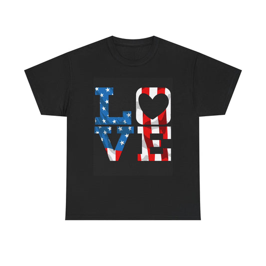 American Hippie Love Tshirt American Flag Retro USA Love Unisex Heavy Cotton Tee