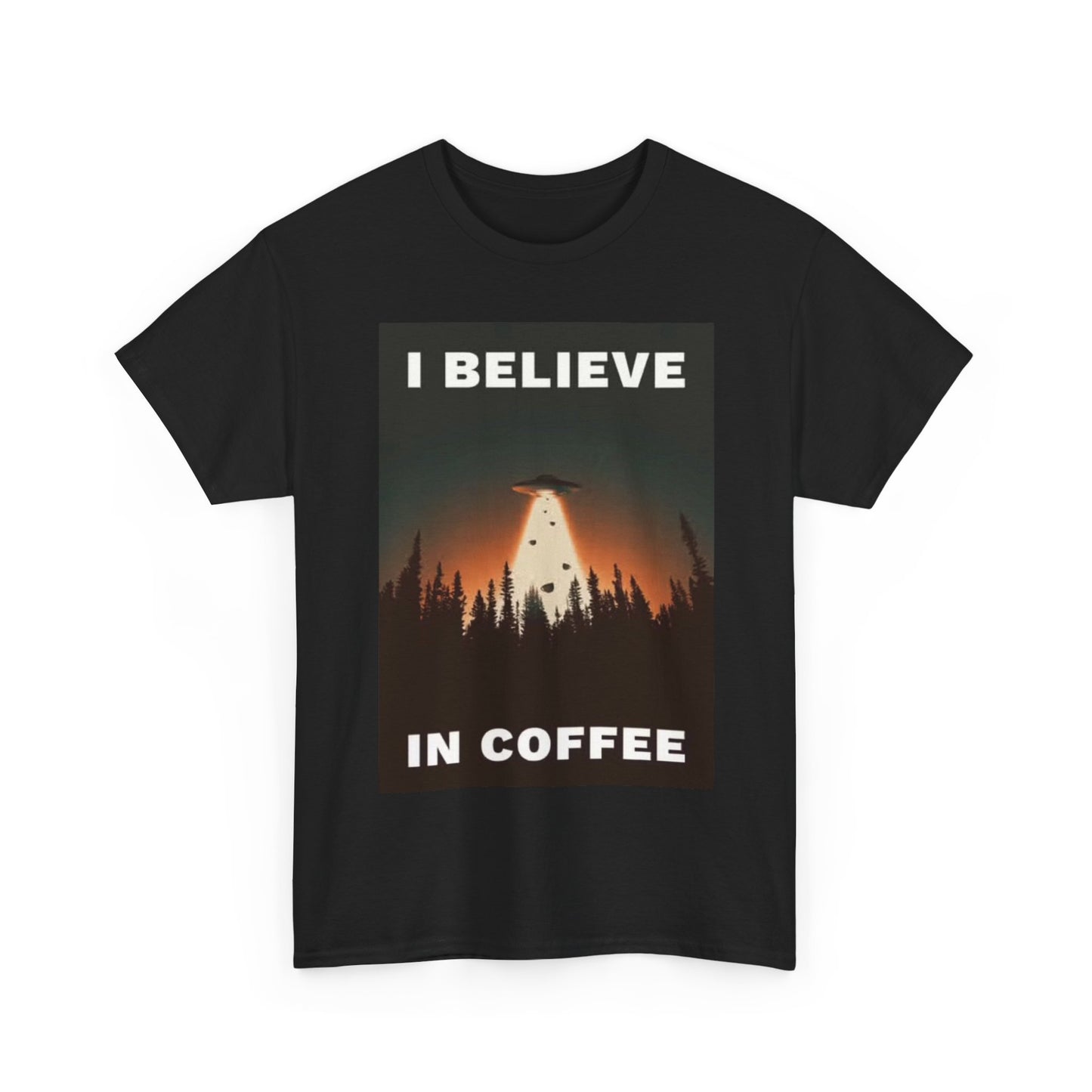 I Believe In Coffee Shirt Alien Abduction Graphic Gift Unisex Heavy Cotton Tee