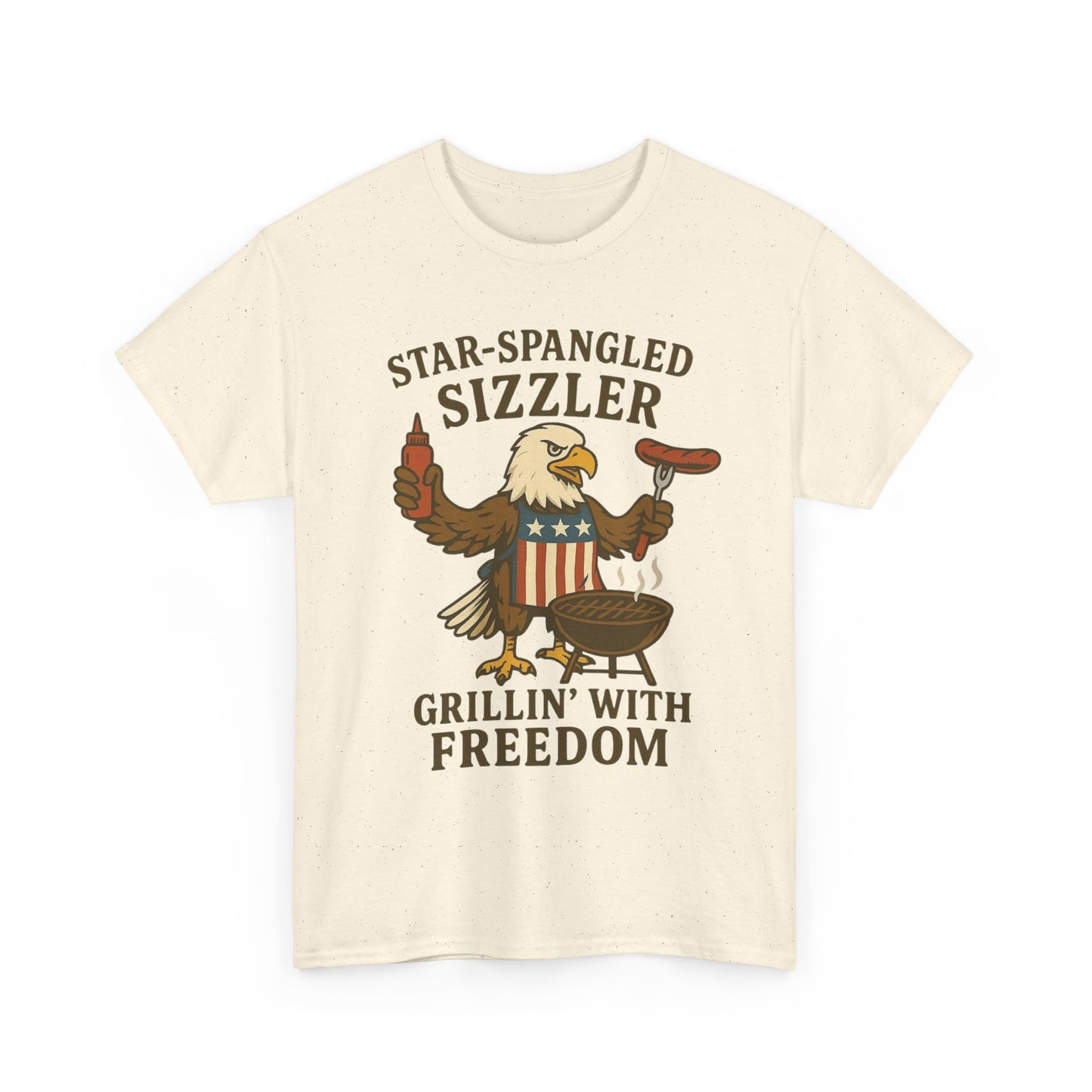 Grilling With Freedom American Flag T Shirt USA Bald Eagle Unisex Heavy Cotton