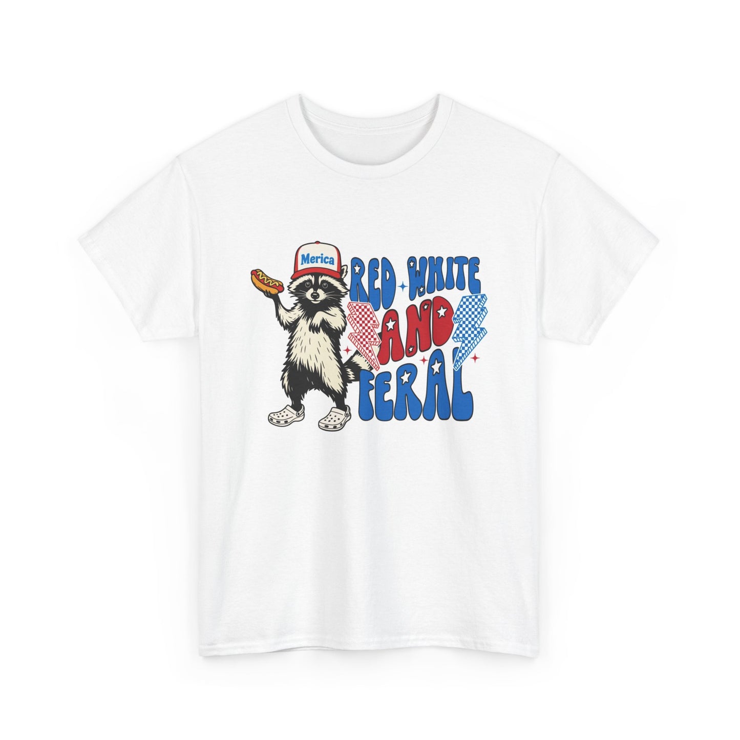 Red White And Feral Funny Graphic T Shirt AMERICA Unisex Heavy Cotton Tee