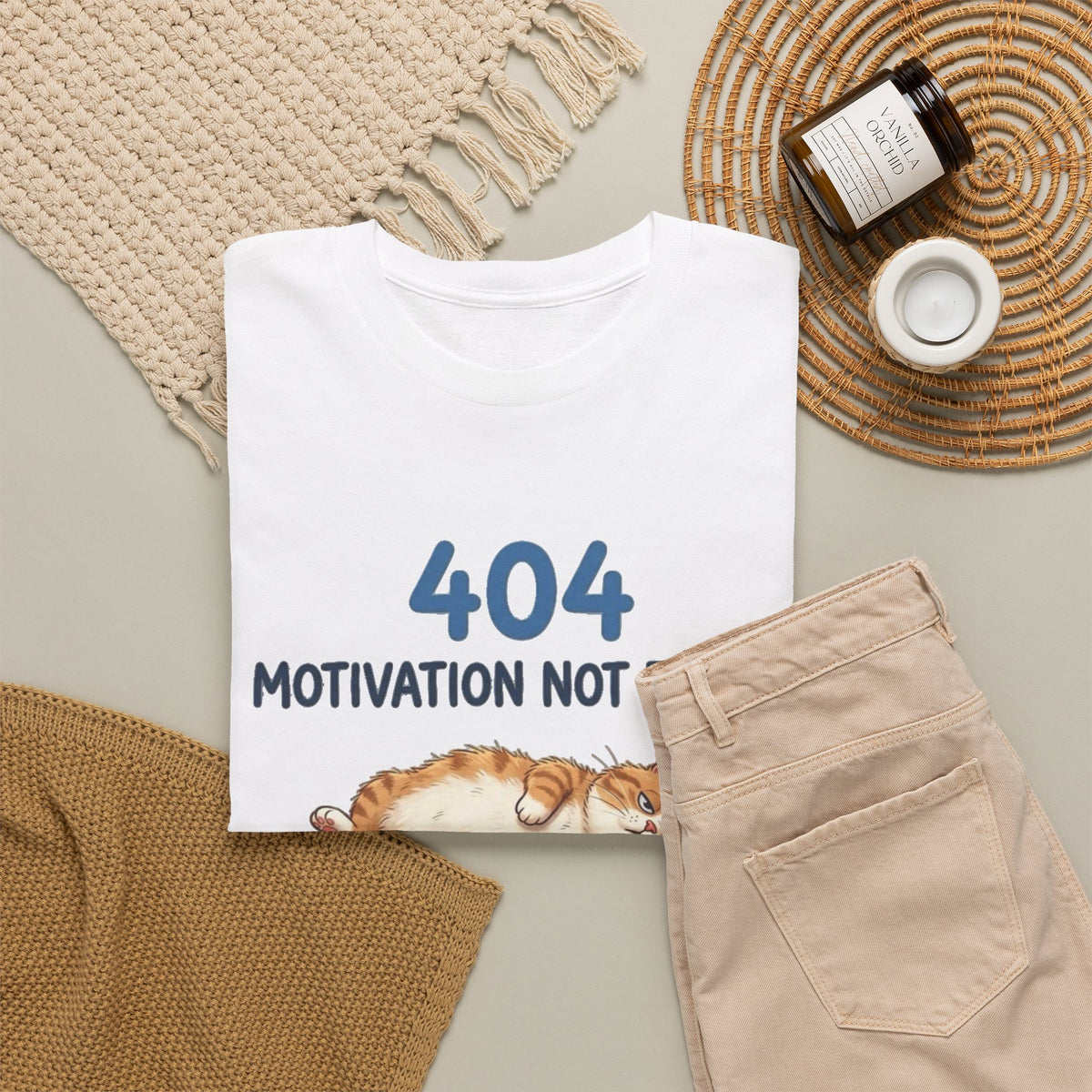 404 Motivation Not Found Cat T-Shirt Men's Tee Funny