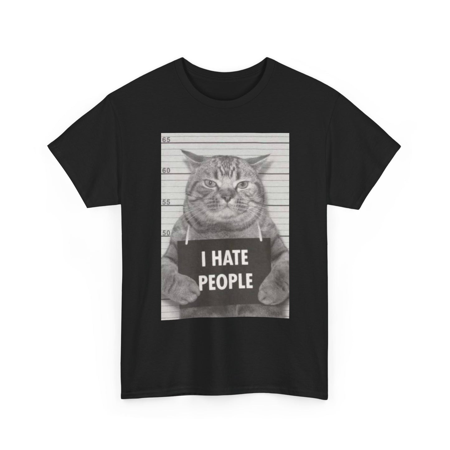 Cat Mugshot I Hate People Graphic T Shirt Unisex Heavy Cotton Tee BRAND NEW