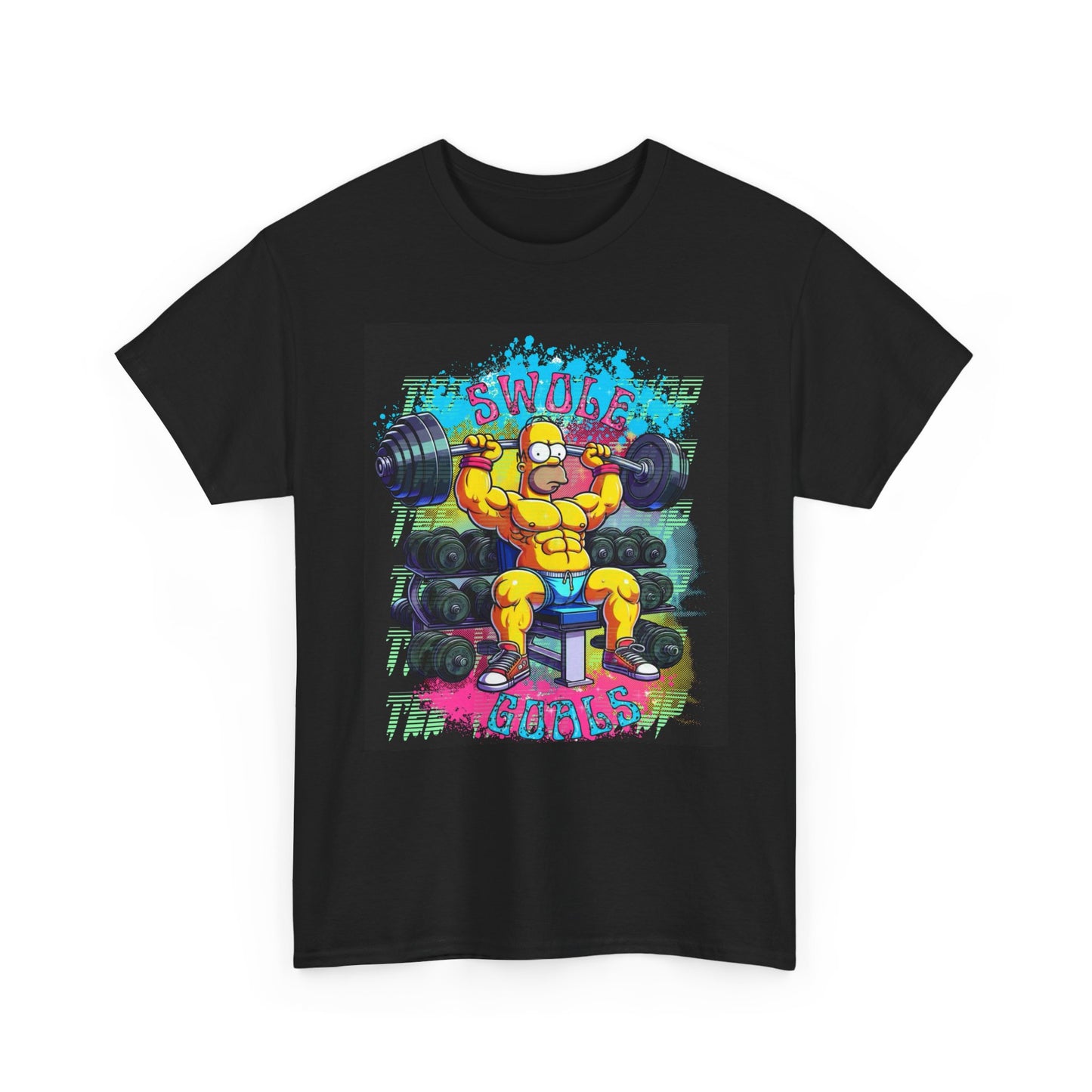 Swole Goals Graphic T Shirt Funny Homer Simpson Vintage GYM Unisex Heavy Cotton