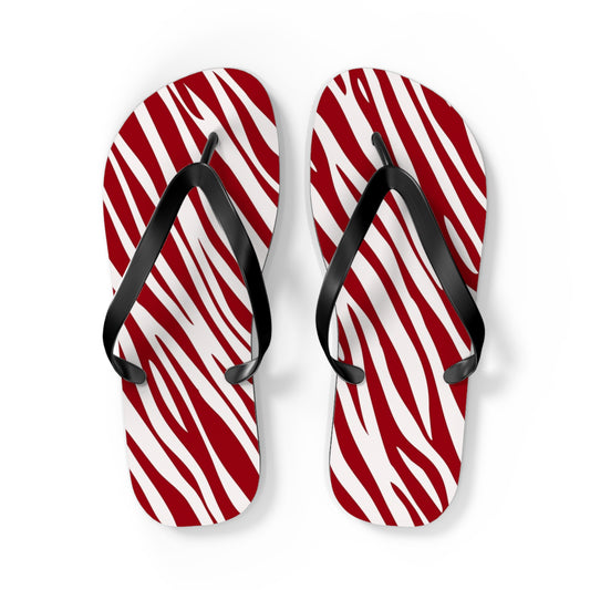 Red Zebra Print Beach Sandals, Slides for Summer, Flip Flops, Water Resistant