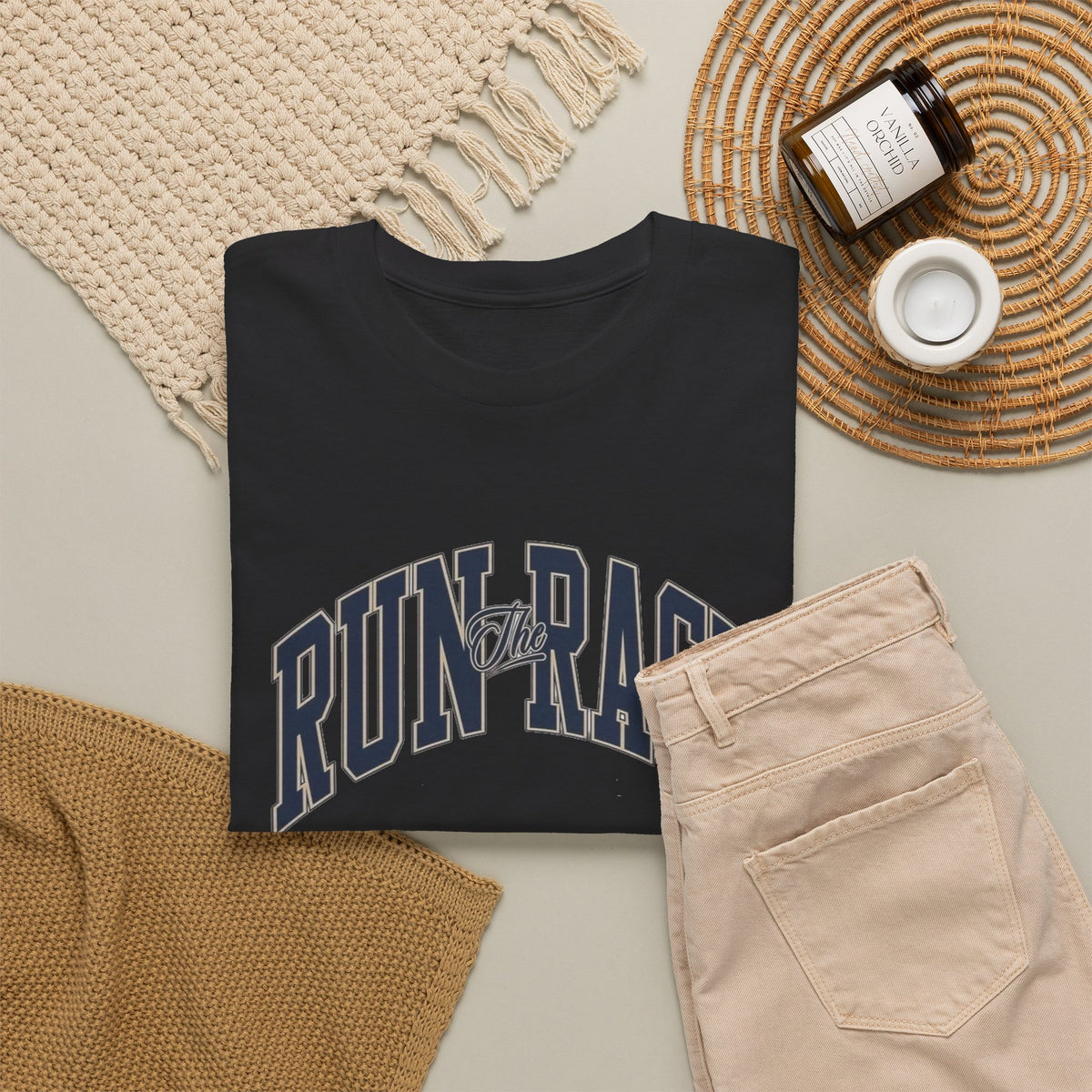 Run The Race Graphic T Shirt Men's Classic Heavy Cotton Tee