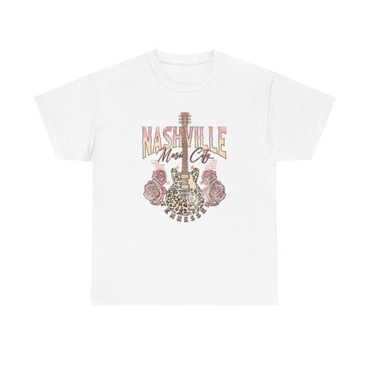 Nashville Cheetah Guitar Graphic T Shirt Womens Vintage Retro Cotton Tee