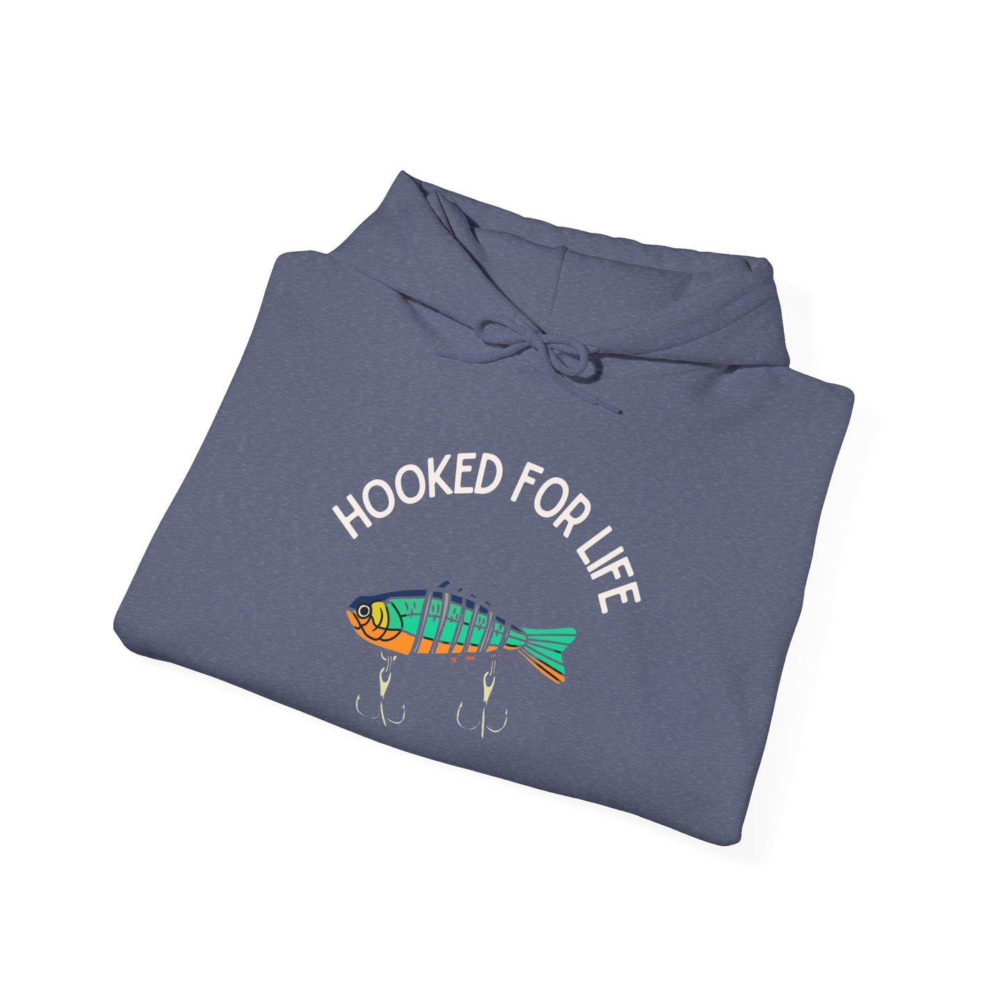 Hooked For Life Fishing Graphic Hoodie Heavy Blend Sweatshirt NEW