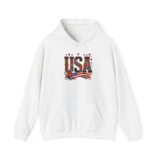 USA Floral America Graphic Hoodie Unisex Heavy Blend™ Hooded Sweatshirt