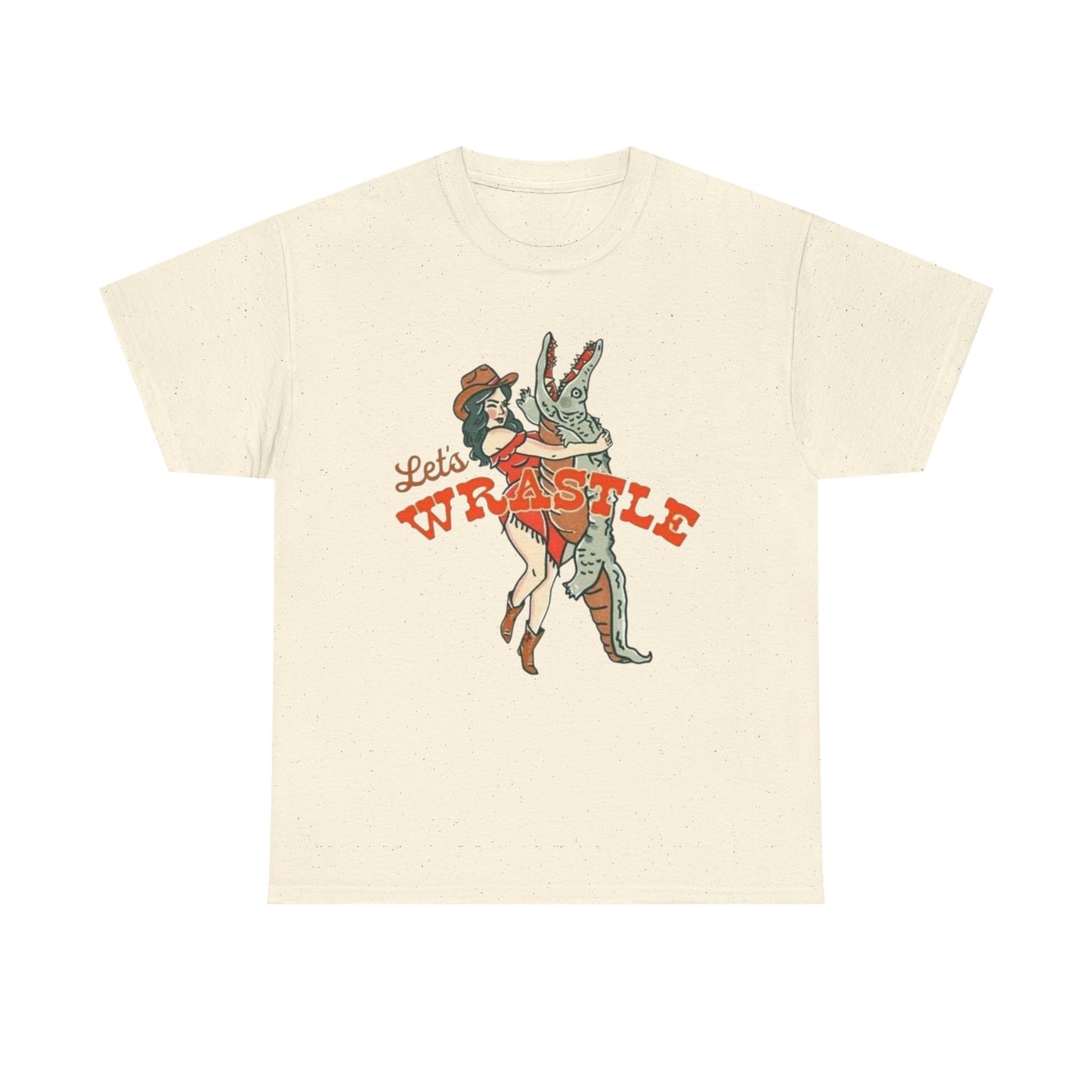Let's Wrestle Alligator Cowgirl Women's Graphic T Shirt NEW Heavy Cotton Tee
