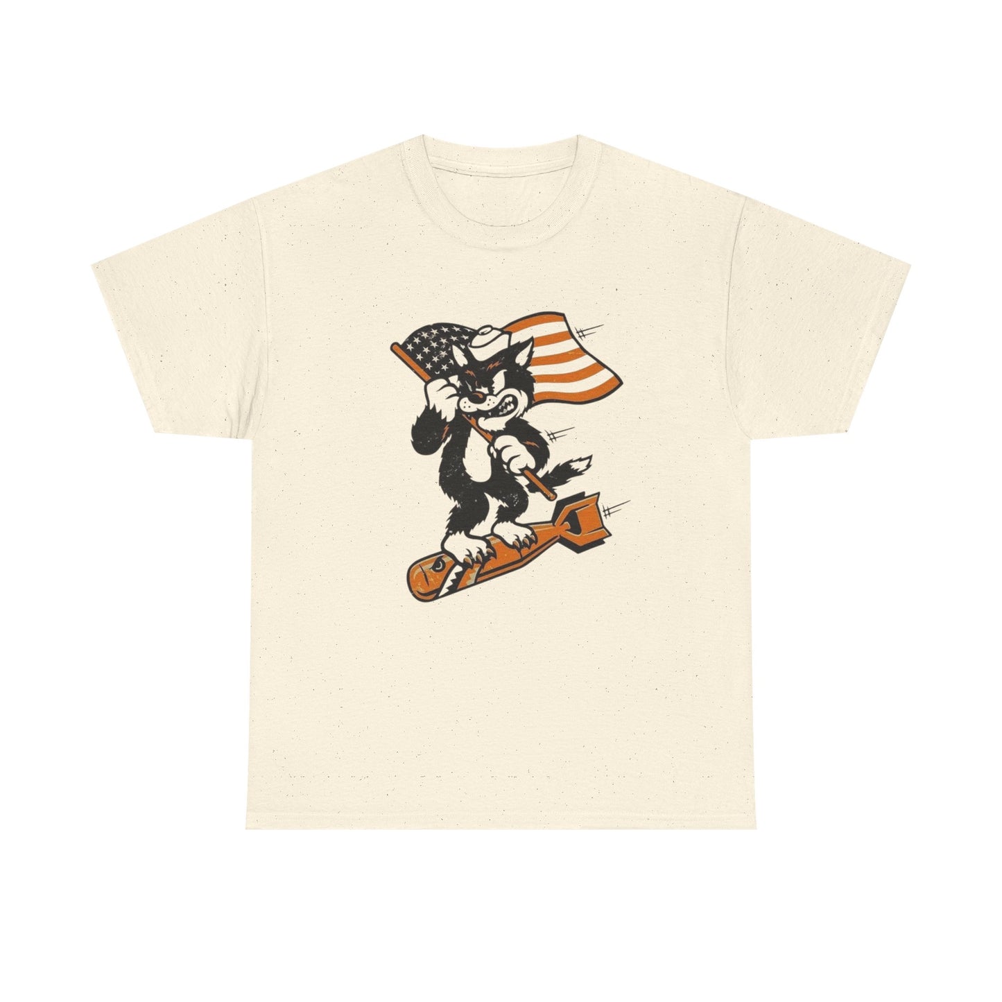 Vintage Military Cat Fighter Graphic T Shirt Unisex Heavy Cotton Tee
