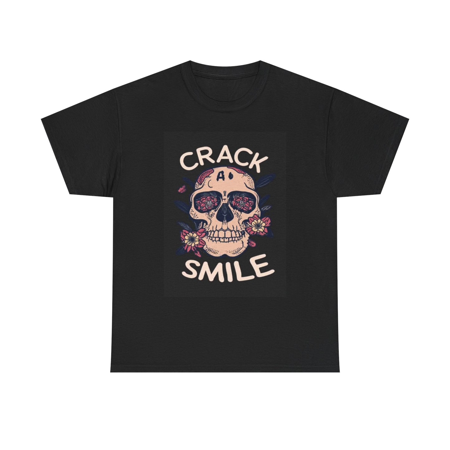 Crack Smile Funny Skull Roses Shirt Unisex Heavy Cotton Tee