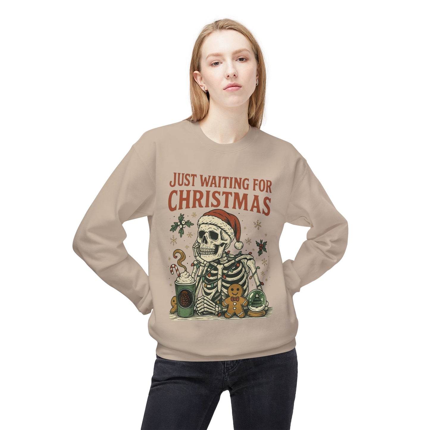 Just Waiting For Christmas Sweater Funny NEW Unisex Fleece Crewneck Sweatshirt
