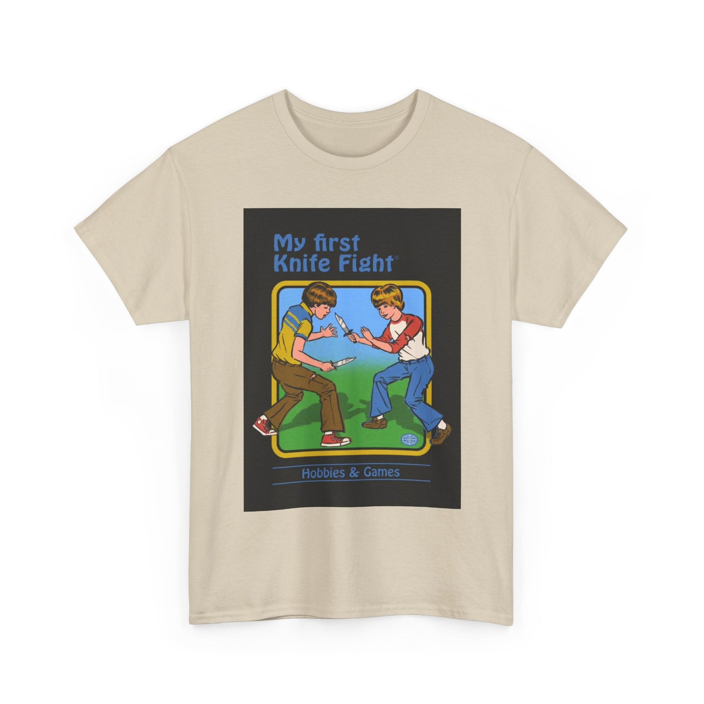 My First Knife Fight Tshirt Funny Kids Poster Retro 70s Unisex Heavy Cotton Tee