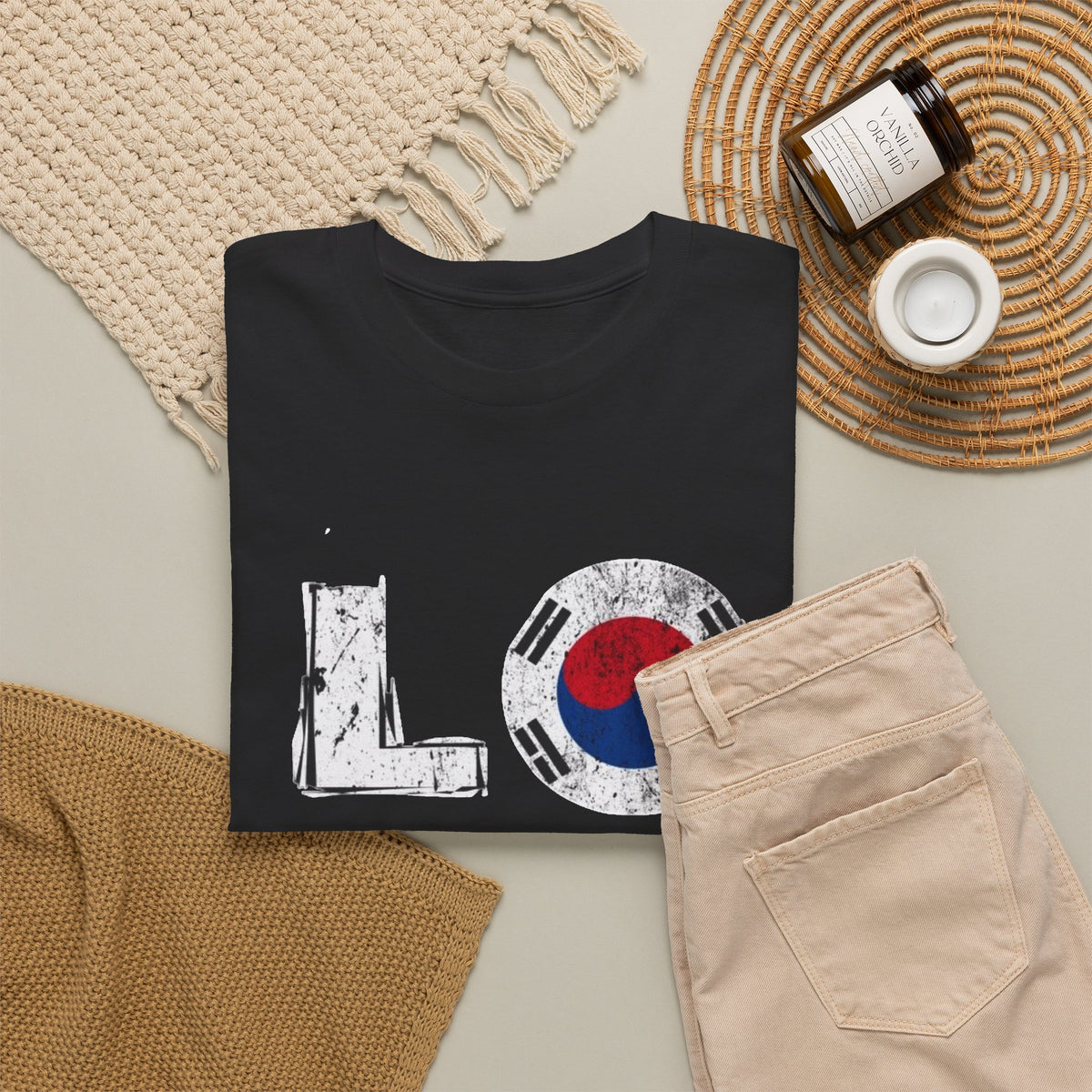 Love South Korea Graphic T Shirt Men's Heavy Cotton Tee
