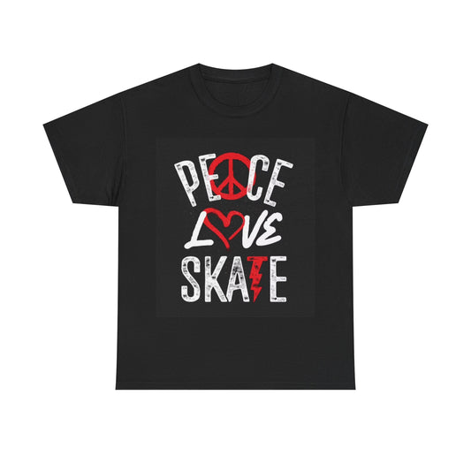 Peace Love And Skate Tshirt Skateboarding Graphic Unisex Heavy Cotton Tee