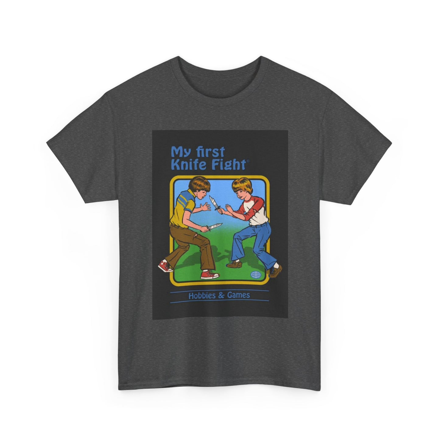 My First Knife Fight Tshirt Funny Kids Poster Retro 70s Unisex Heavy Cotton Tee