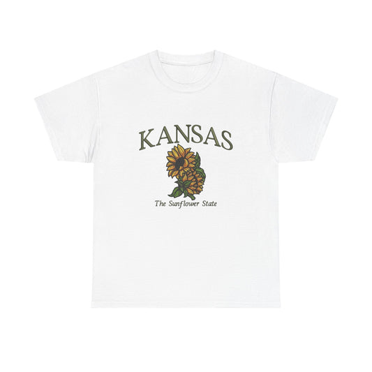 Kansas The Sunflower State Graphic T Shirt NEW Unisex Heavy Cotton Tee