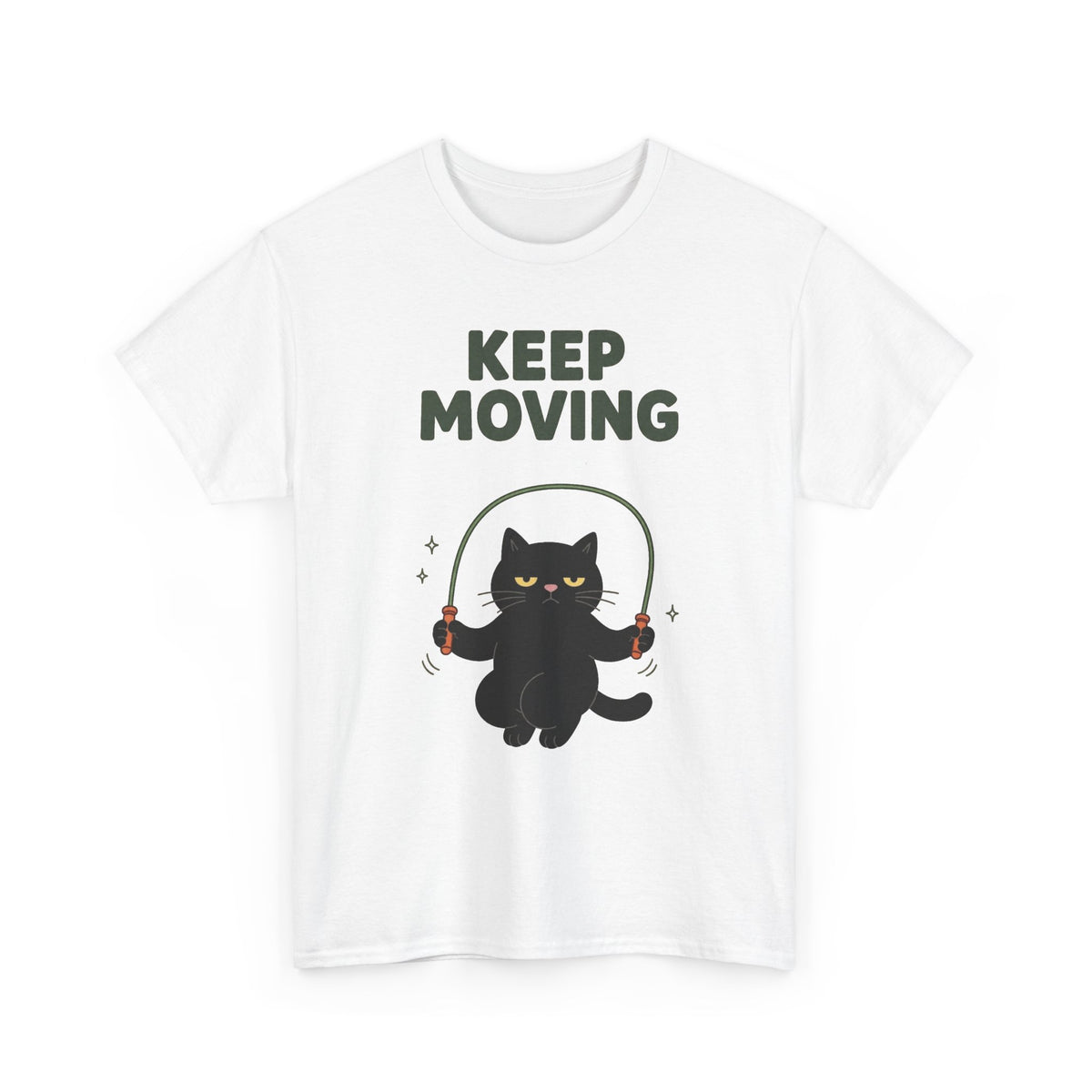 Keep Moving Exercise Funny Cat Graphic T Shirt Men's Heavy Cotton Tee