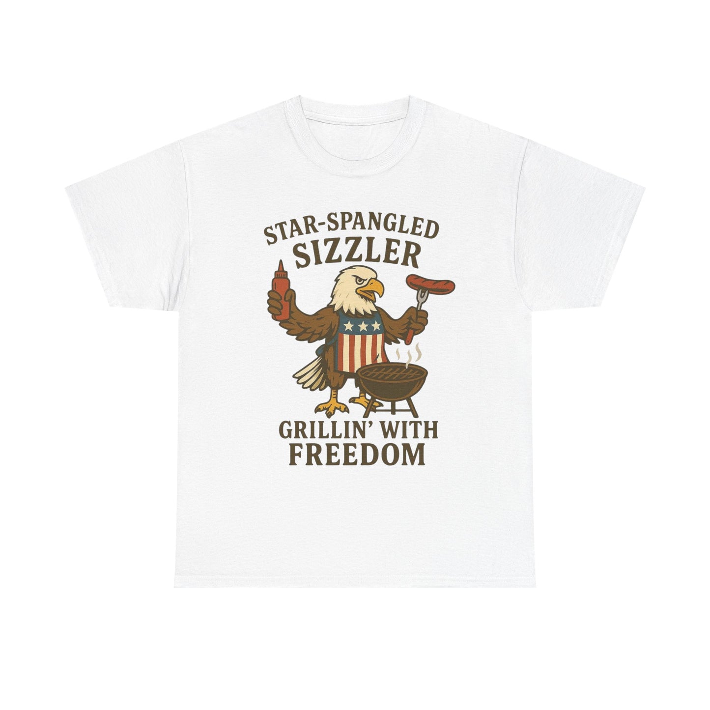 Grilling With Freedom American Flag T Shirt USA Bald Eagle Unisex Heavy Cotton