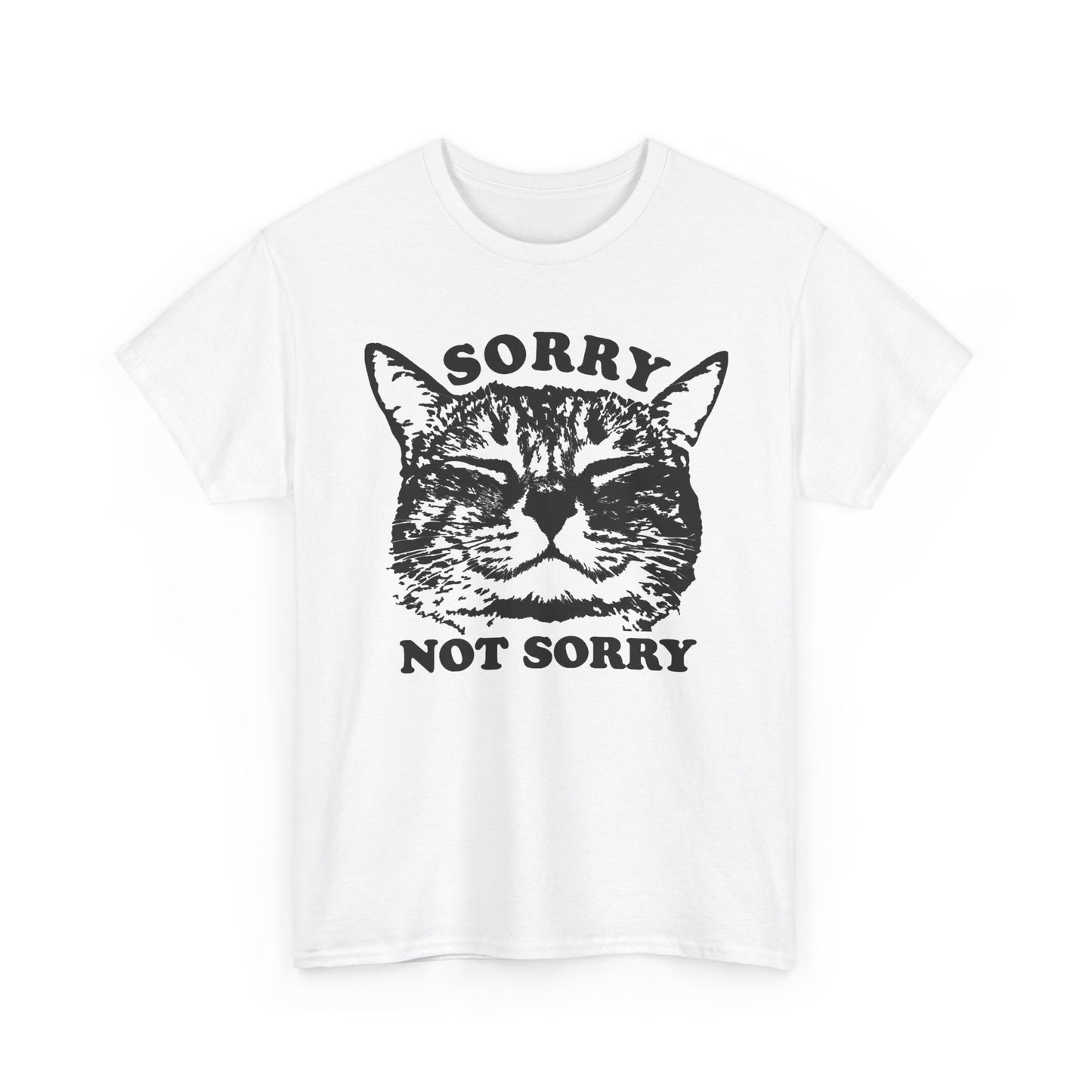 Sorry Not Sorry Funny Cat Jokes Graphic T Shirt Regular Men's Heavy Cotton Tee