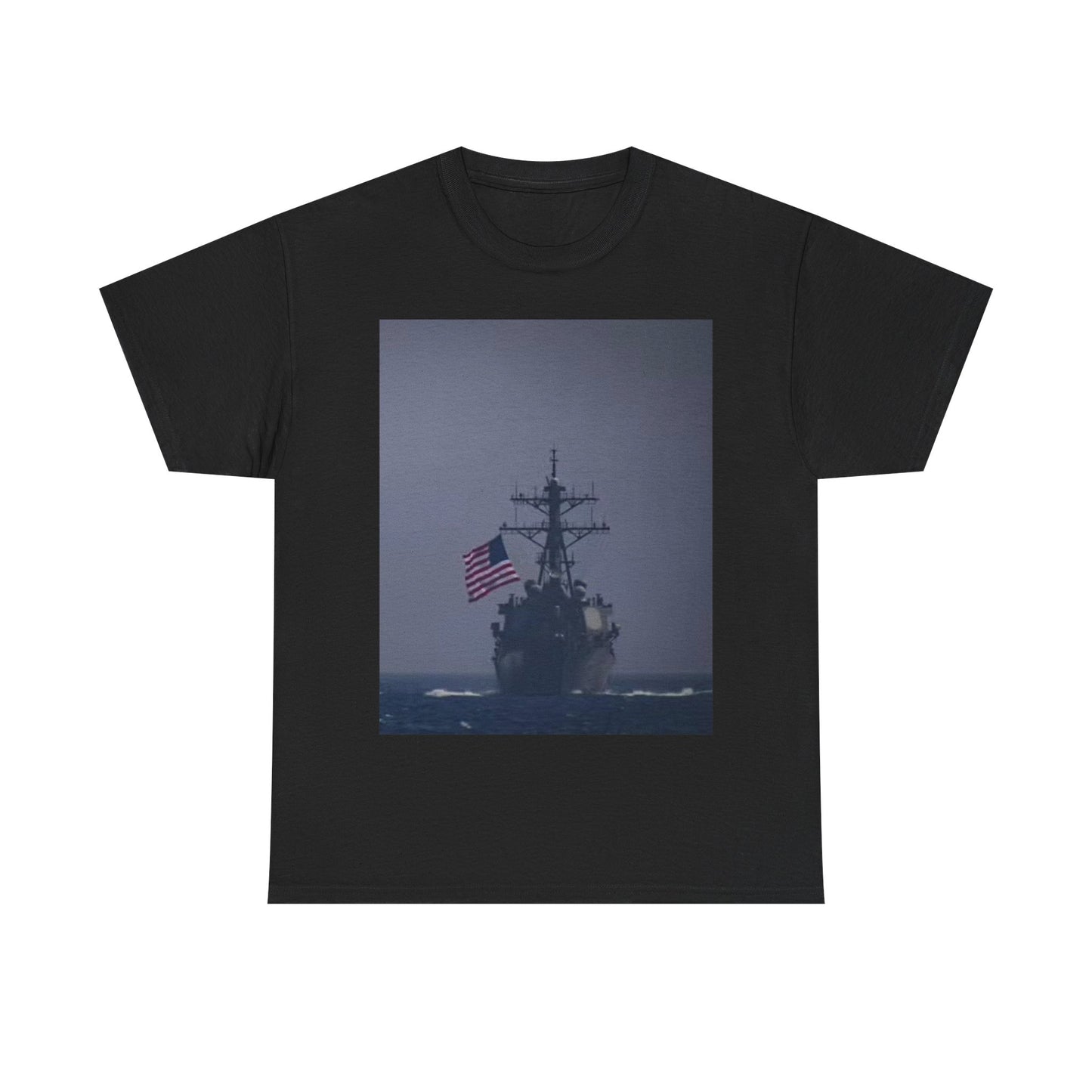 Navy Warship T shirt American Flag Military Battleship USA Unisex Heavy Cotton