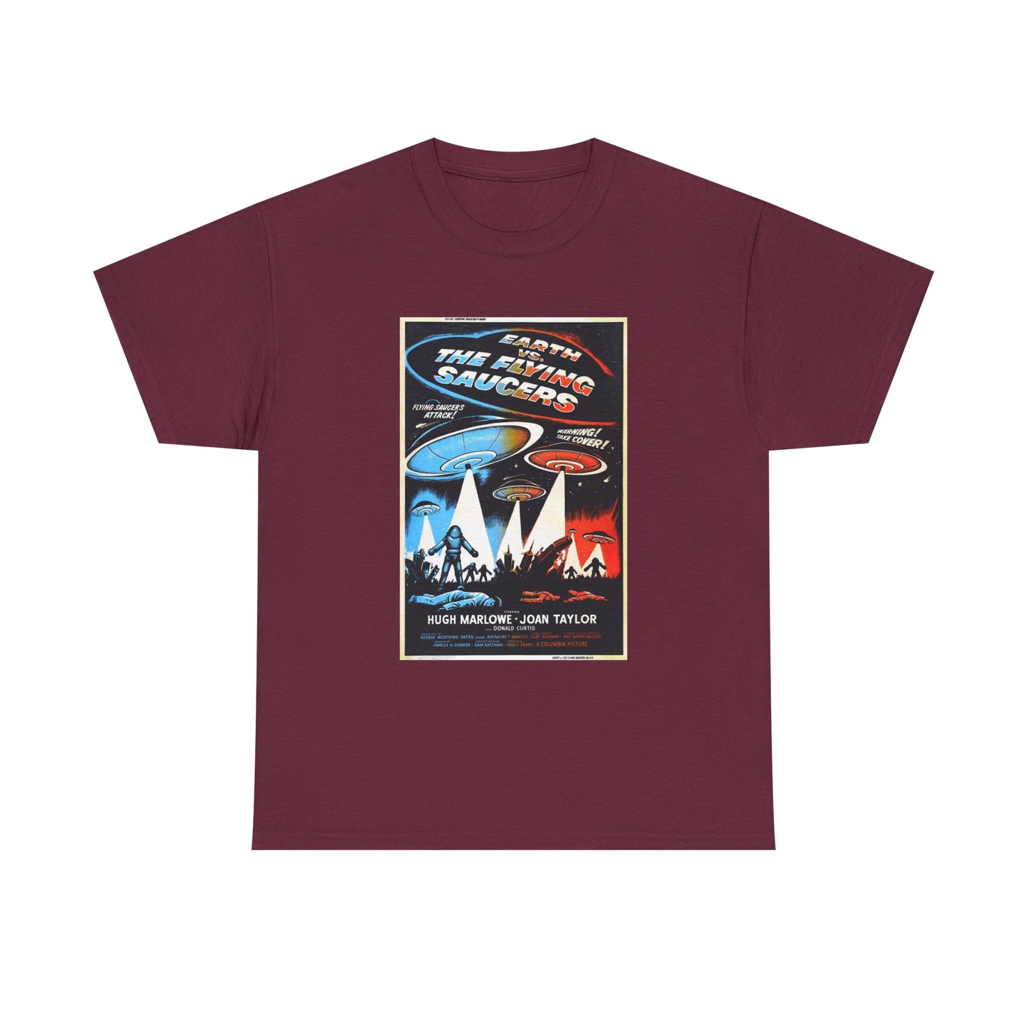 Earth vs Flying Saucers Tshirt Vintage Movie Poster Unisex Heavy Cotton Tee