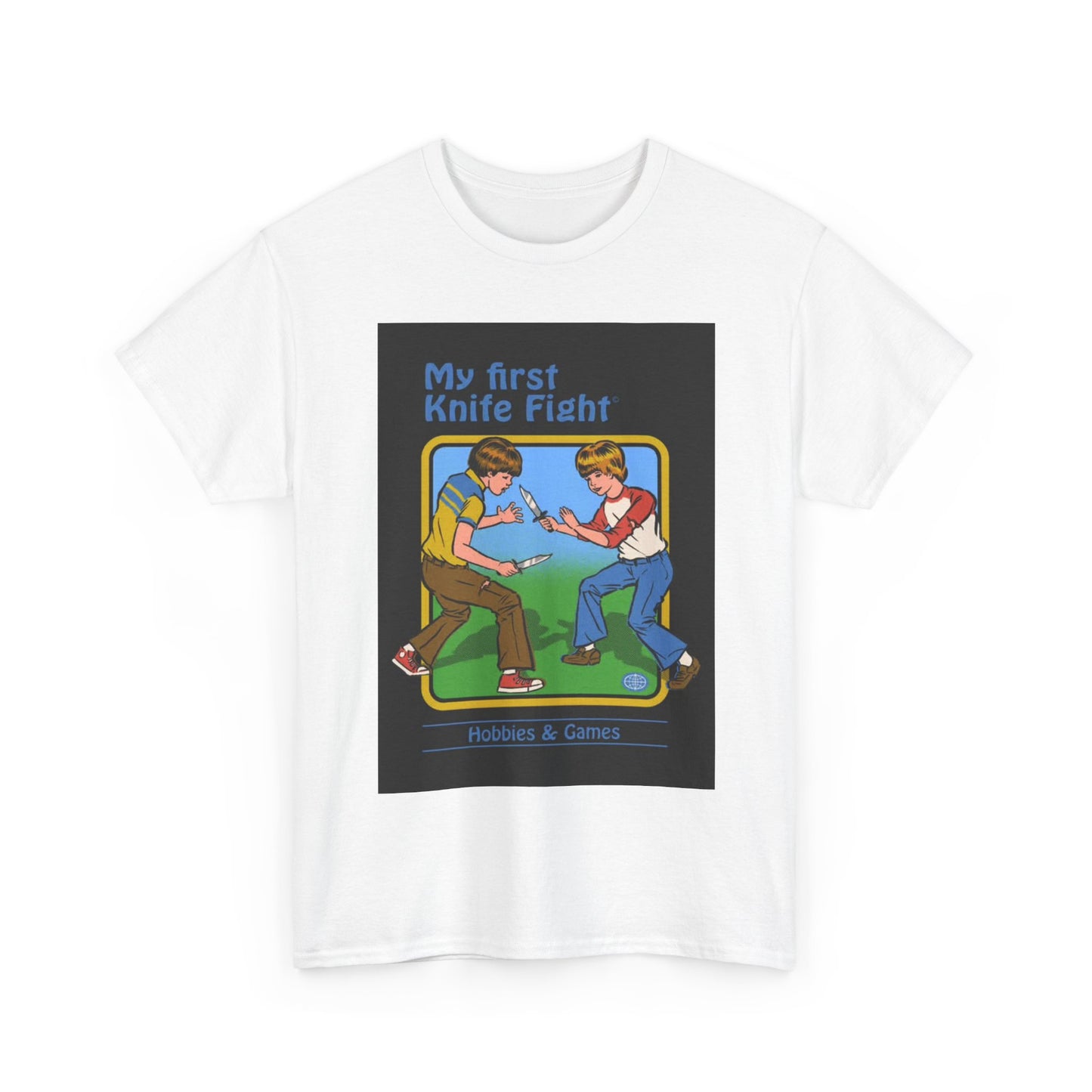 My First Knife Fight Tshirt Funny Kids Poster Retro 70s Unisex Heavy Cotton Tee