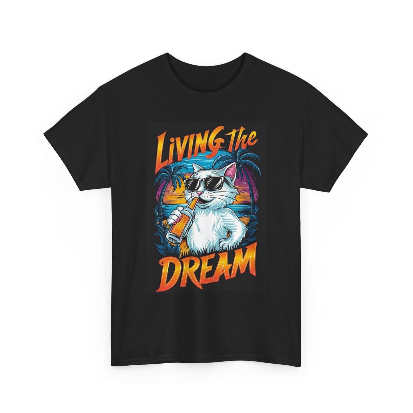 Living The Dream Graphic T Shirt Funny Cat Unisex Heavy Cotton Tee