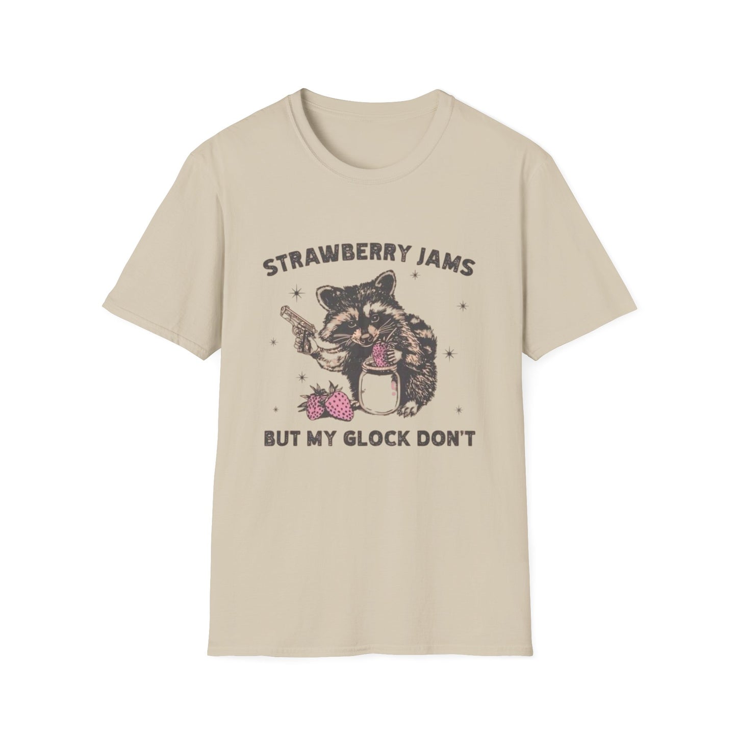 Strawberry Jams But My Glock Dont Graphic T Shirt Funny Joke Unisex Softstyle