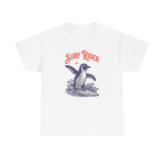 Surf Rider Penguin Graphic T Shirt Men's Heavy Cotton Tee