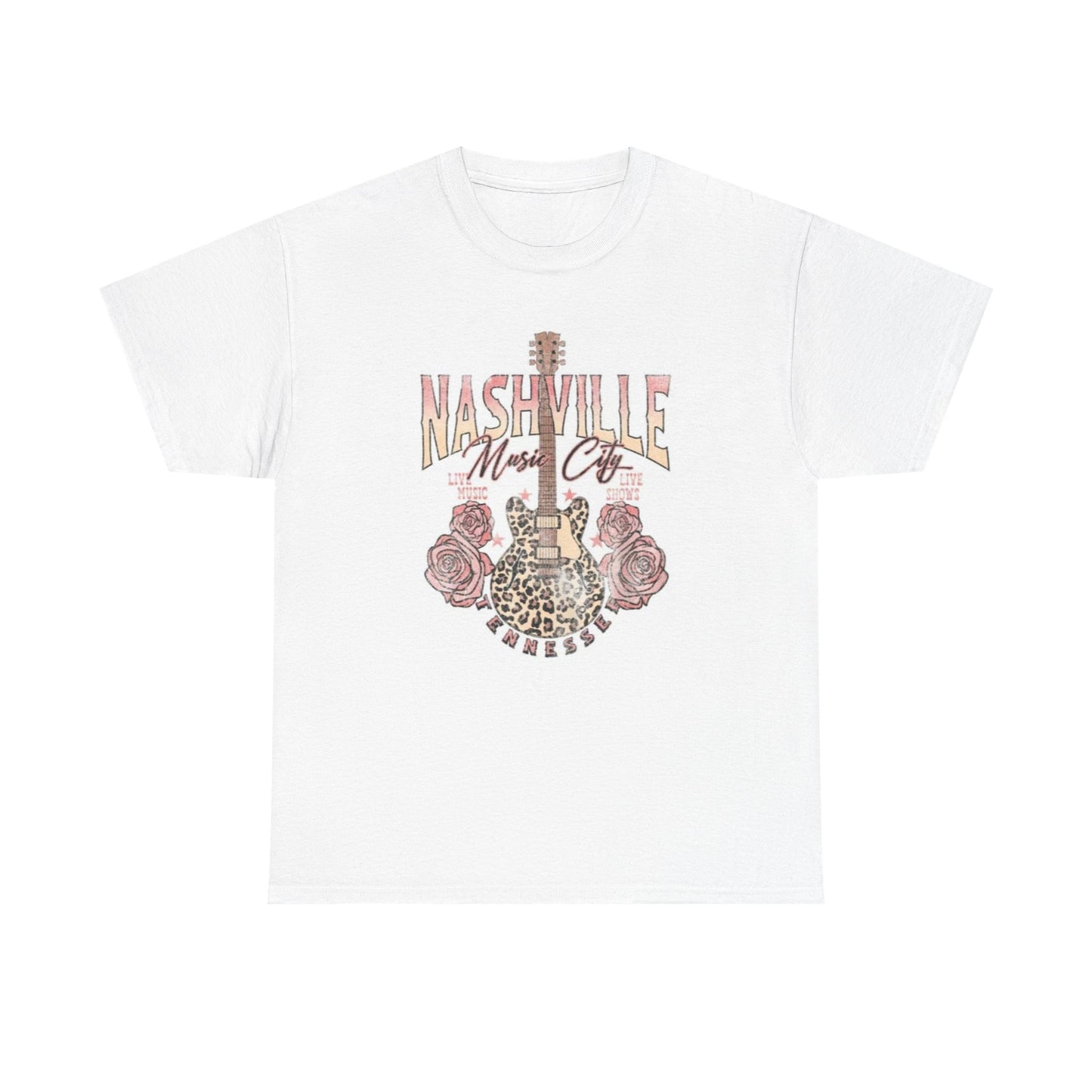 Nashville Cheetah Guitar Graphic T Shirt Womens Vintage Retro Cotton Tee