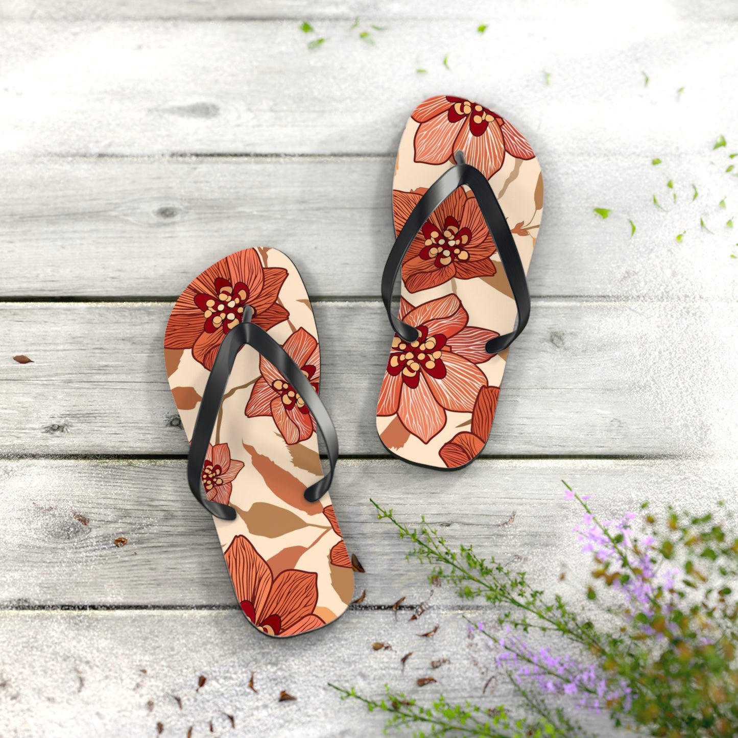 Tropical Flowers Beach Vibes Sandals Summer Flip Flops Slides BRAND NEW
