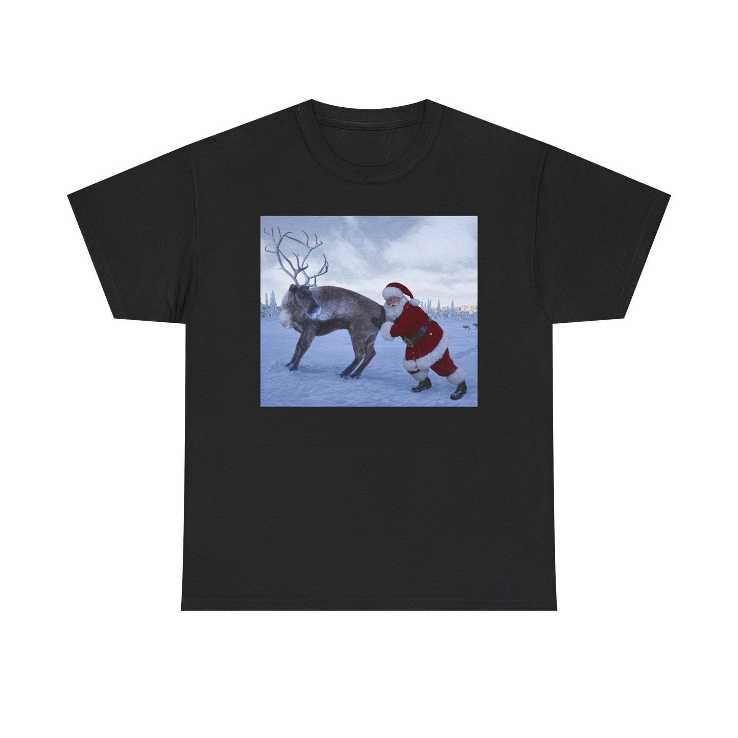 Santa's Reindeer Funny T Shirt Retro Christmas Unisex Heavy Cotton Tee