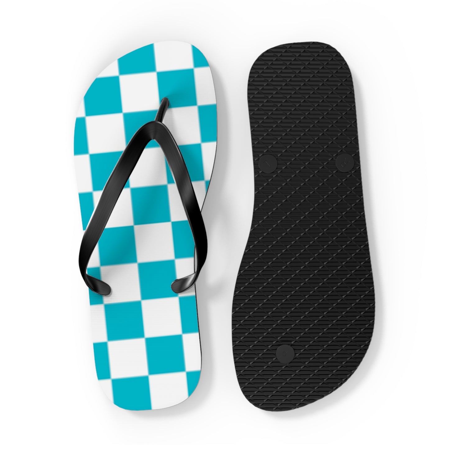 Turquoise Checkered  Sandals, Beach Shoes, Vacation Flip Flops, Pool Slides