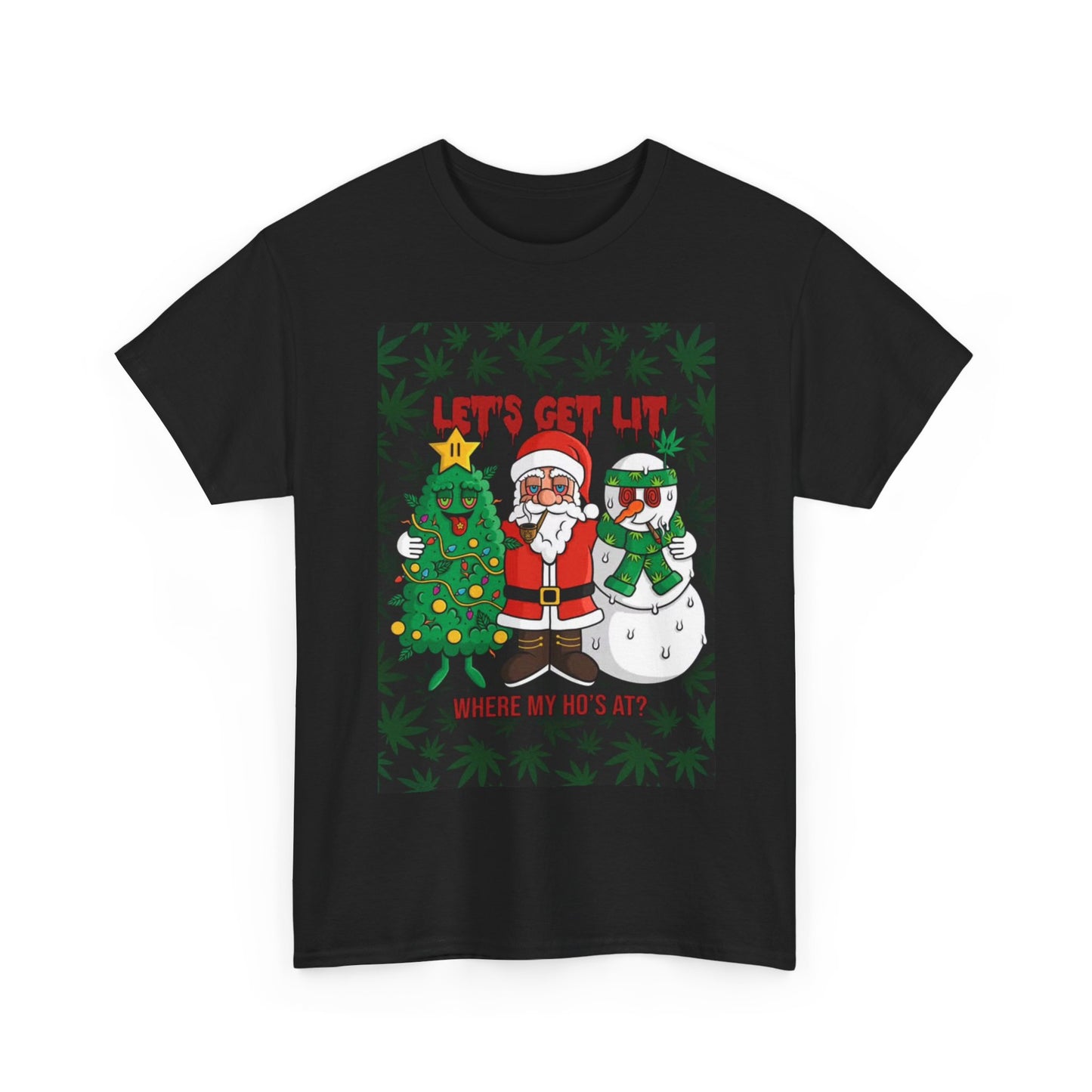 Christmas Trees Tshirt Santa and Frosty Funny 420 Gift Unisex Heavy Cotton Tee