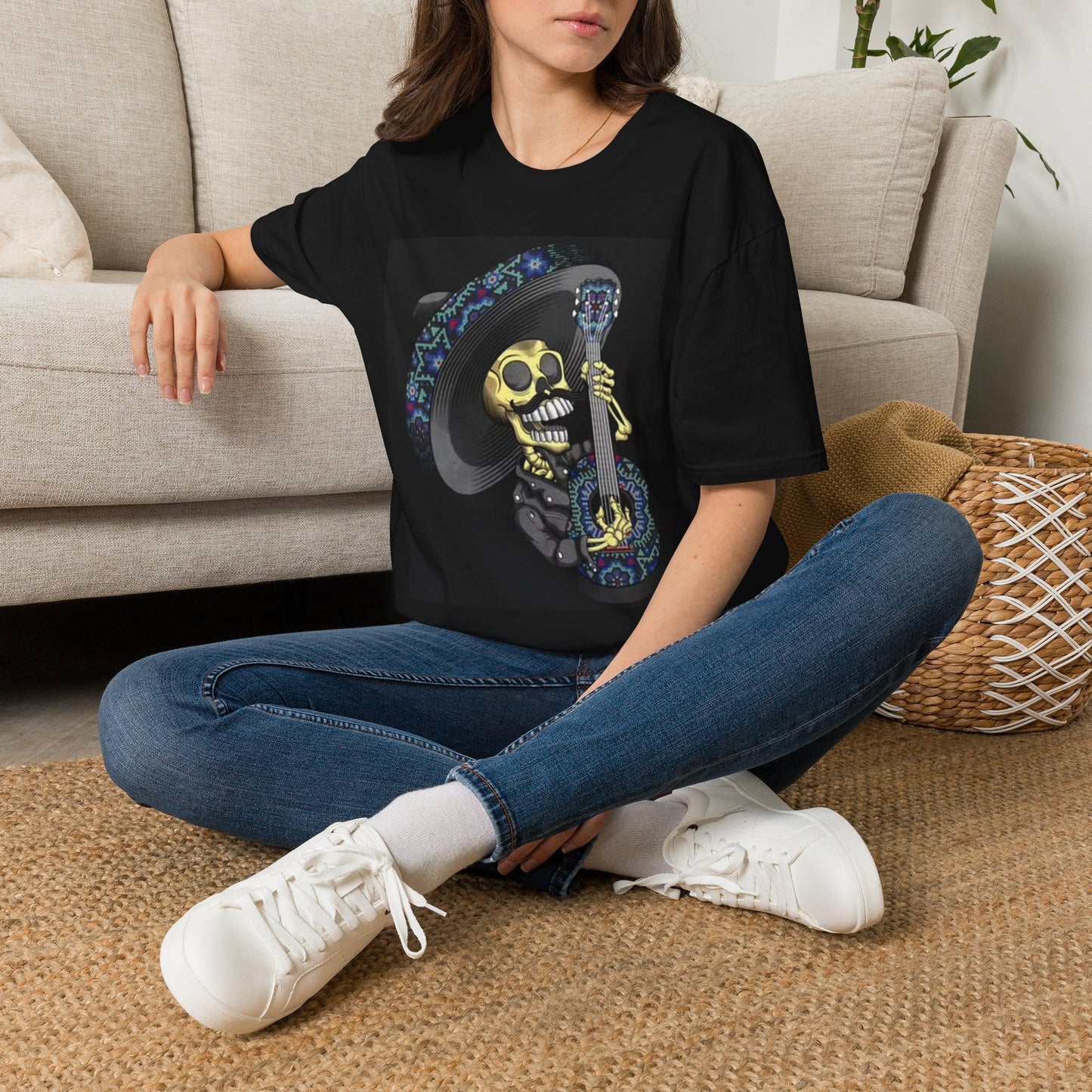 Day Of The Dead Graphic T Shirt Retro Art Mexico Vintage Guitar Heavy Cotton