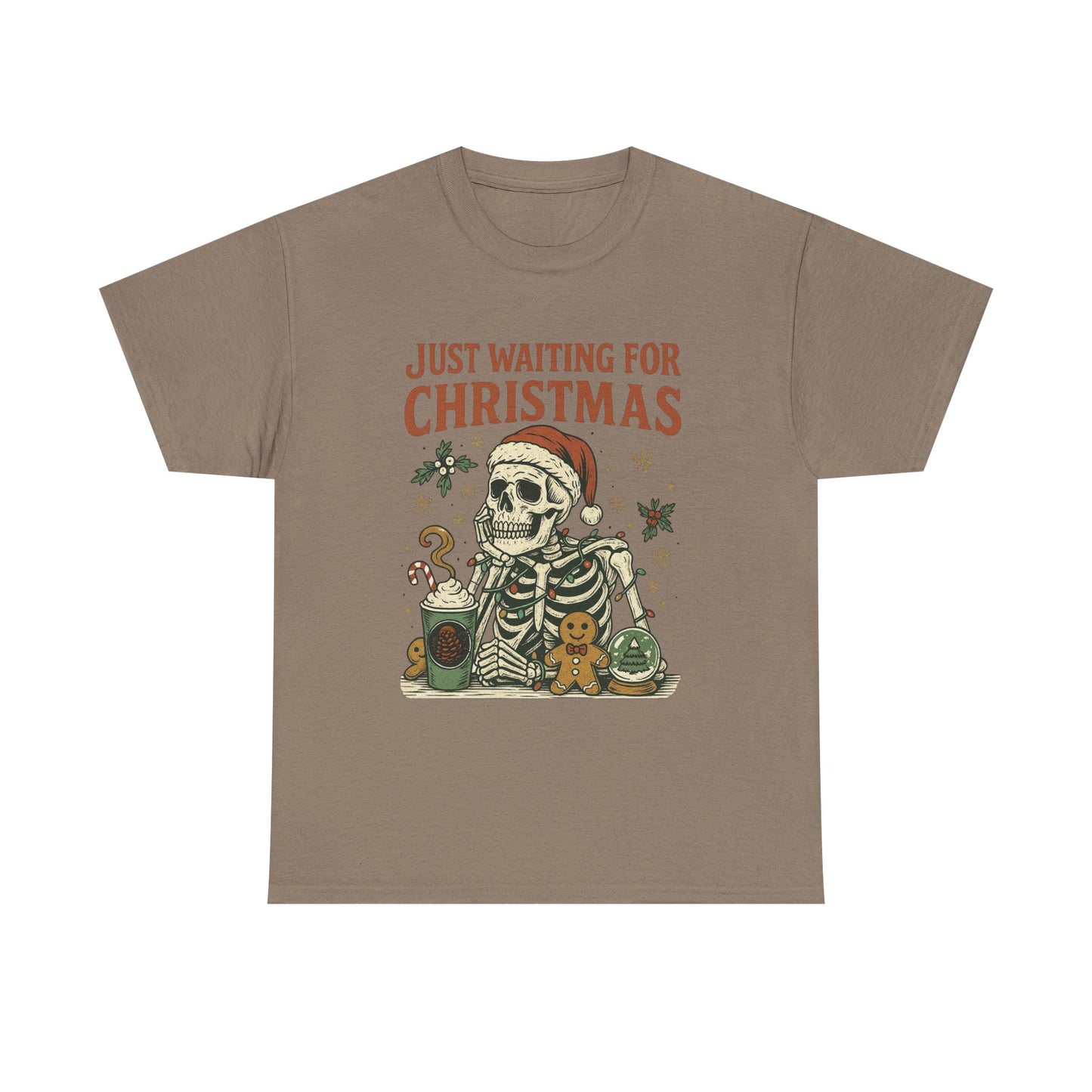 Just Waiting For Christmas Graphic T Shirt NEW Unisex Heavy Cotton Tee