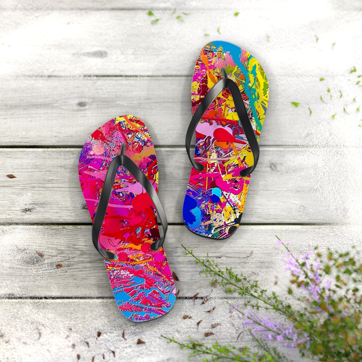 Paint Splatter Mix Flip Flops, Sandals Slides, Summer Footwear, Brand New