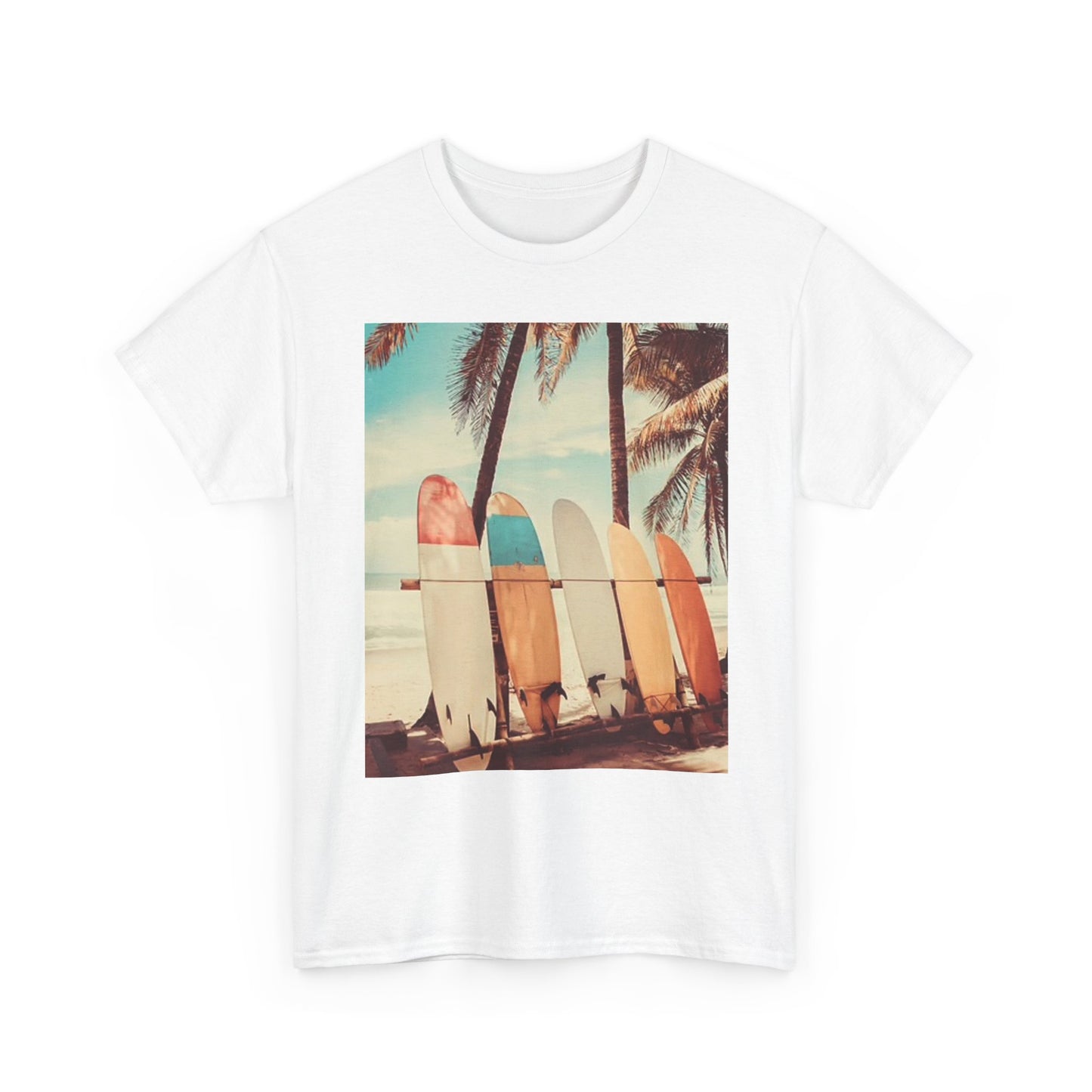 Surfboards On The Beach T Shirt Retro Graphic Unisex Heavy Cotton Tee