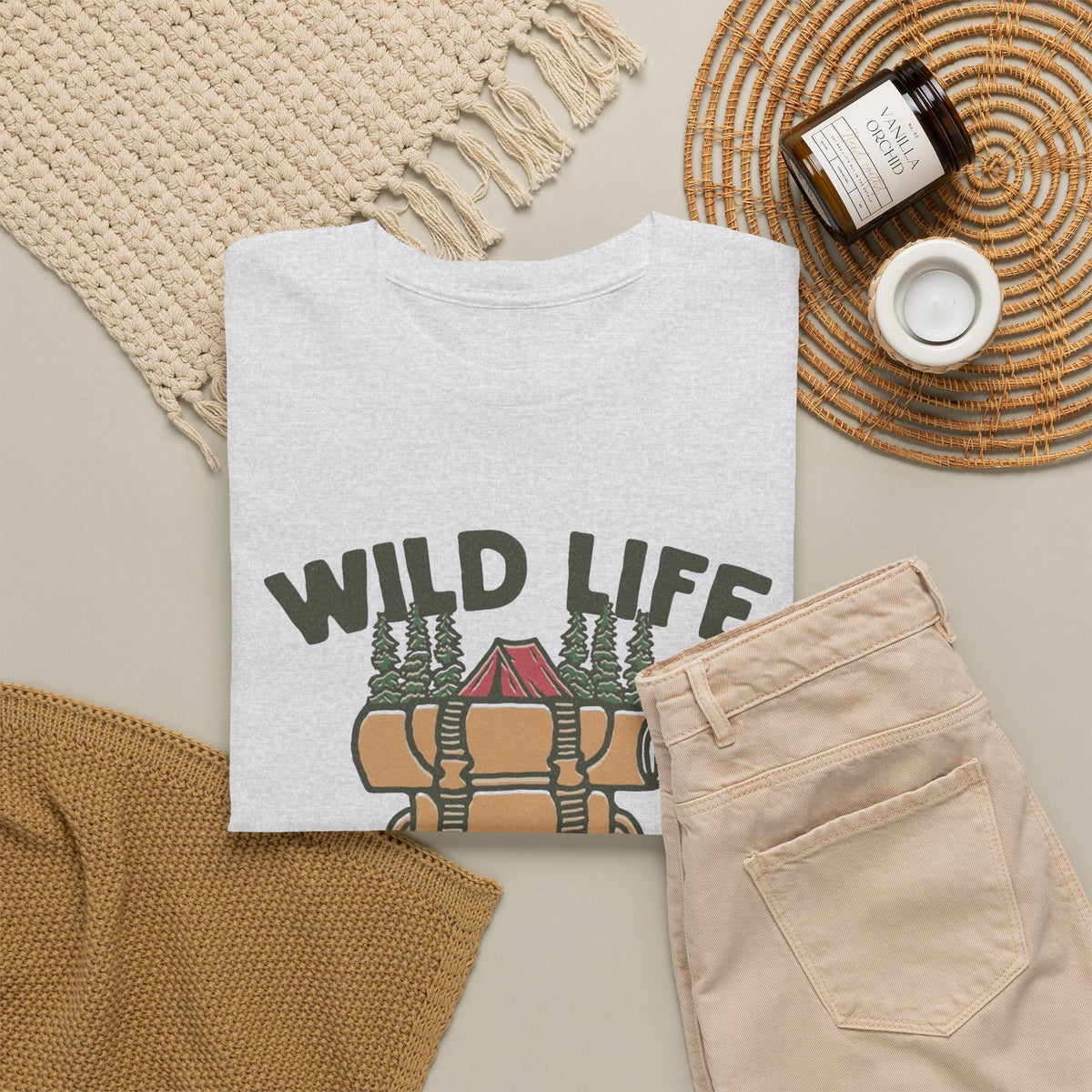 Wild Life Outdoor Camping Graphic T Shirt Men's Heavy Cotton Tee