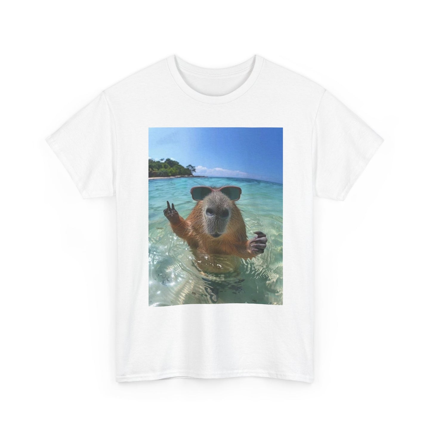 Funny Capybara On Vacation Chilling Graphic T-Shirt Unisex Heavy Cotton Tee NEW