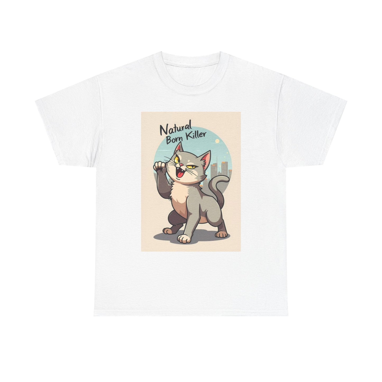Natural Born Killer T Shirt Funny Cat Graphic Jokes Unisex Heavy Cotton Tee