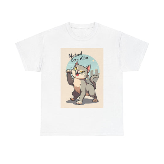 Natural Born Killer T Shirt Funny Cat Graphic Jokes Unisex Heavy Cotton Tee